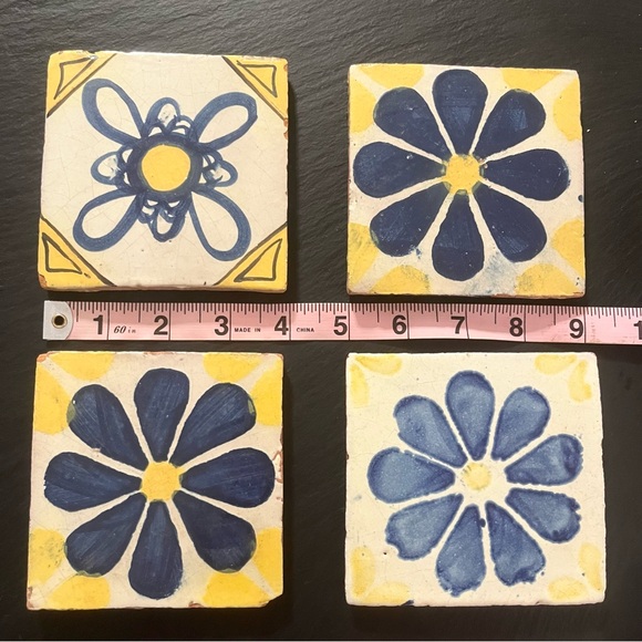 Mexican Hand Painted Terra-Cotta Talavera Vintage Tiles Set of 4 - Picture 11 of 16